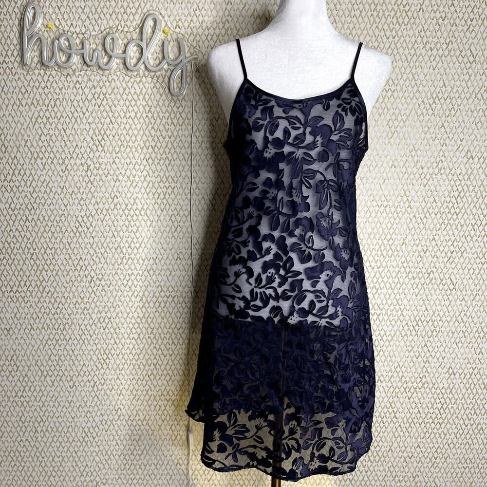 Vintage Y2K Jones New York Navy Blue See-Through Sheer Floral Slip Size M